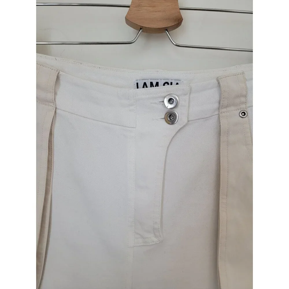 I.AM.GIA. BLAZE Raw Hem High Waisted Cargo Streetwear Pants Cream Women’s Sz L - Picture 6 of 12